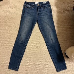 Frame skinny jeans blue with black leather seam 25